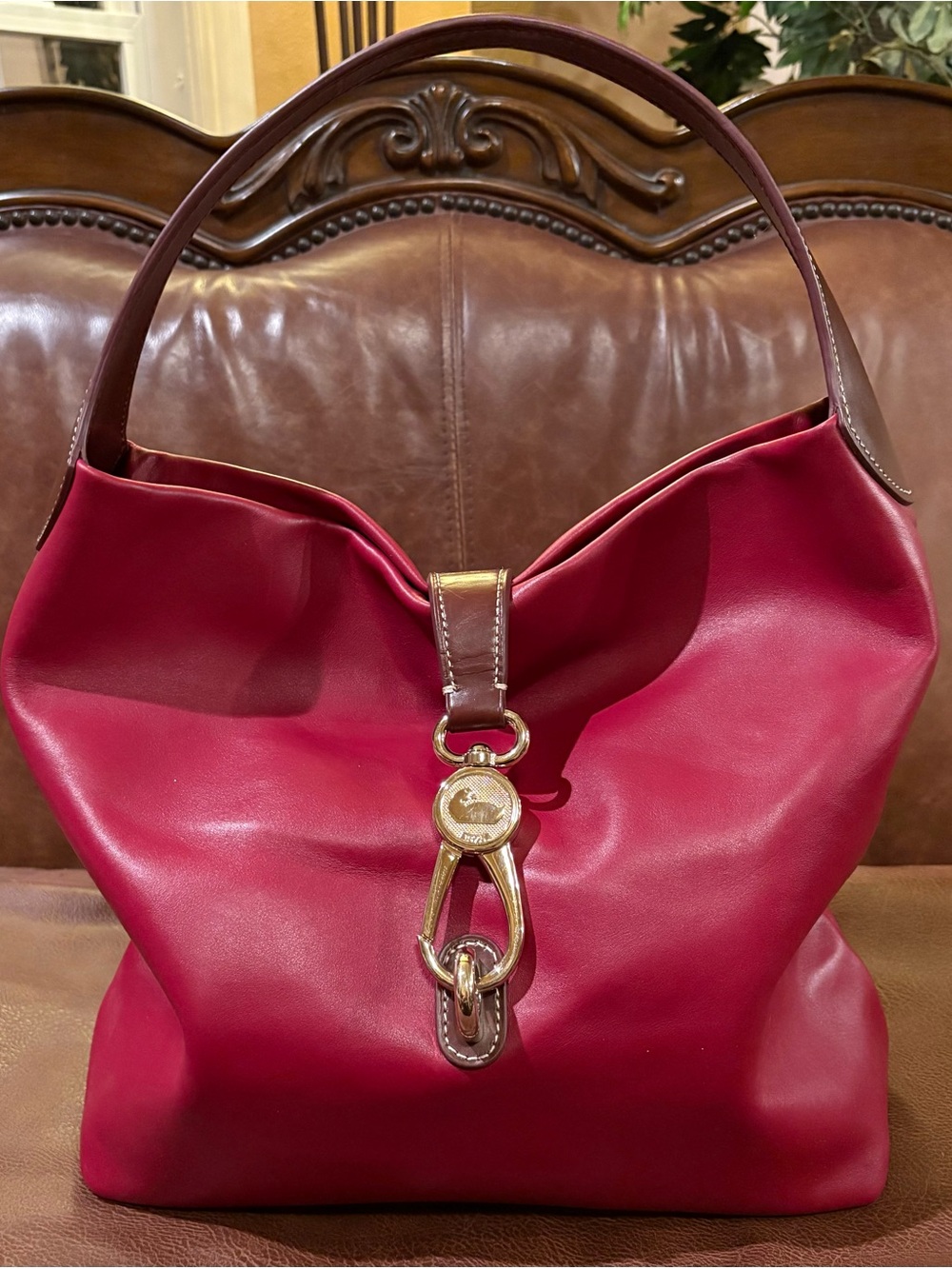 Dooney & Bourke Burgundy Leather Shoulder Hobo “Belvedere” with Gold Hardware
